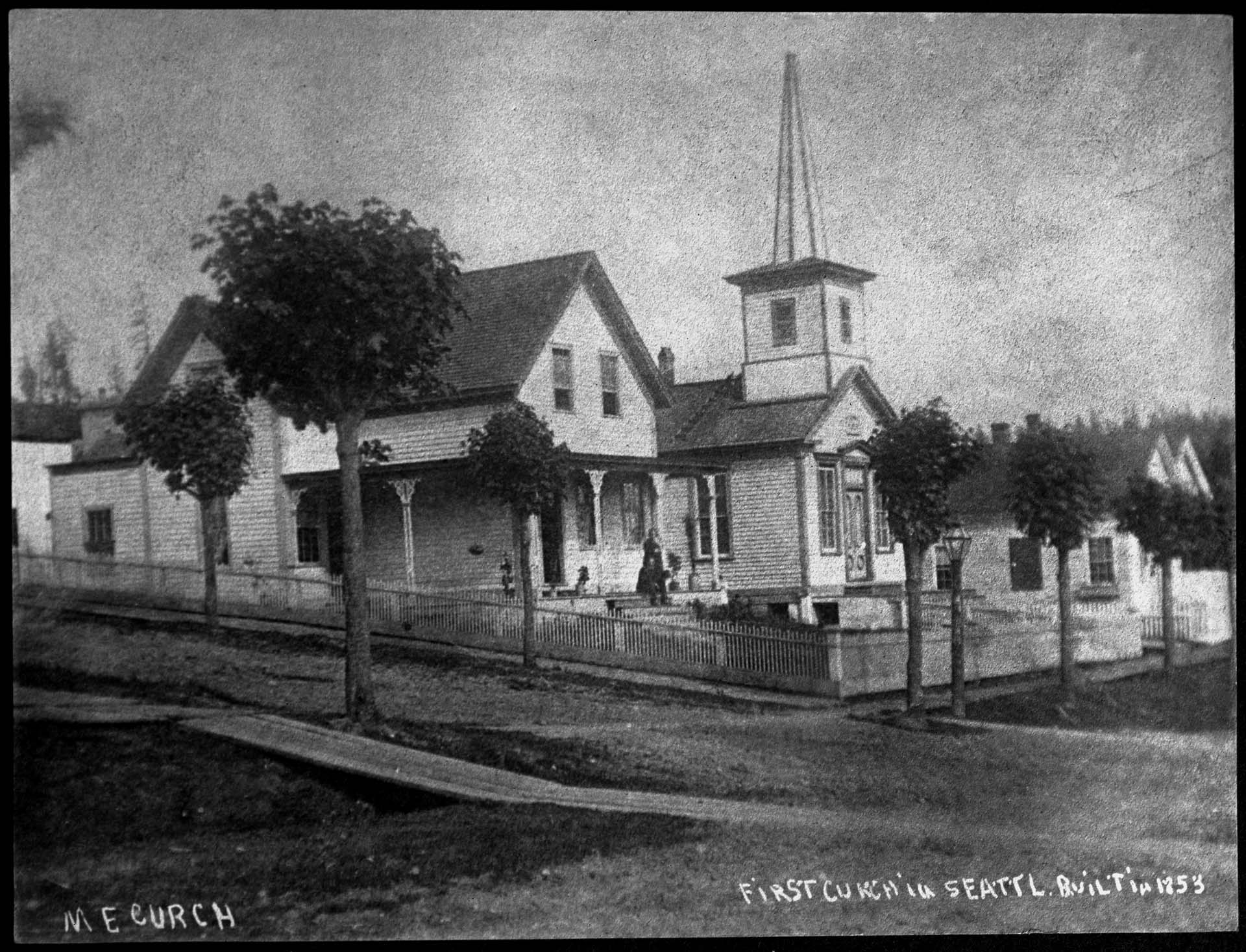 Image of Seattle's first church, circa 1885