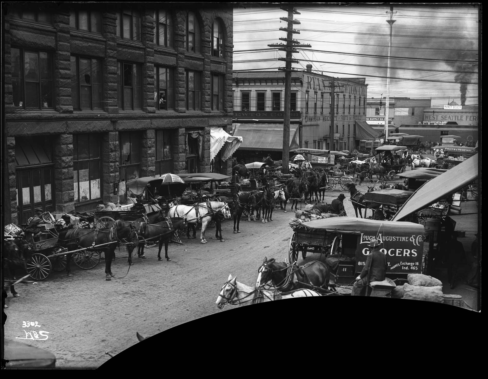 Image of Grocery wagons on Marion Street, circa 1905