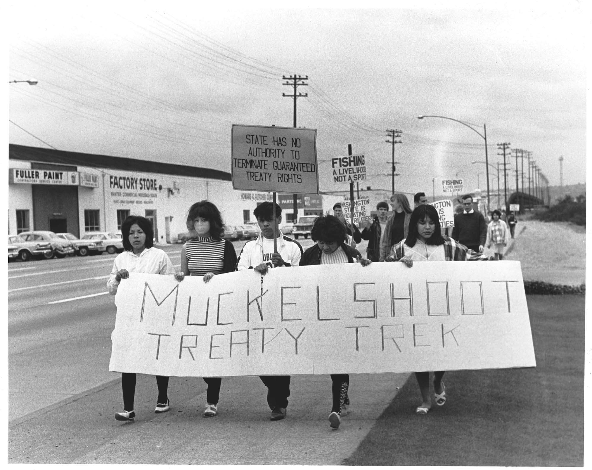 Image of Muckleshoot Treaty Trek in support of tribal fishing rights, 1966