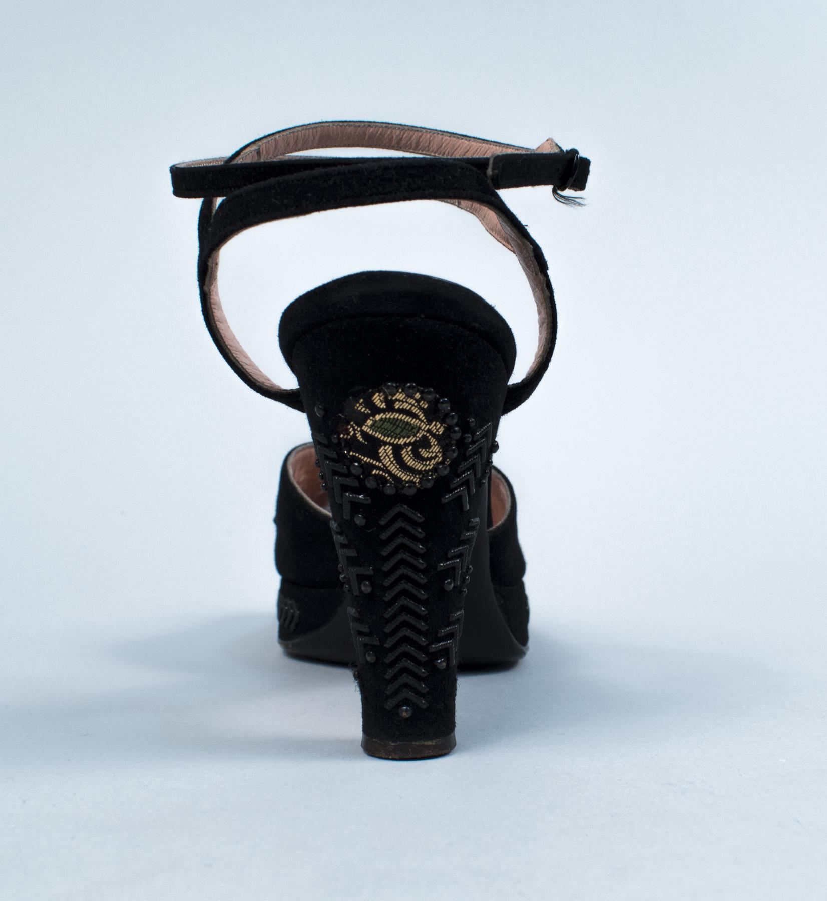 Image of Black beaded platform heels, 1940s