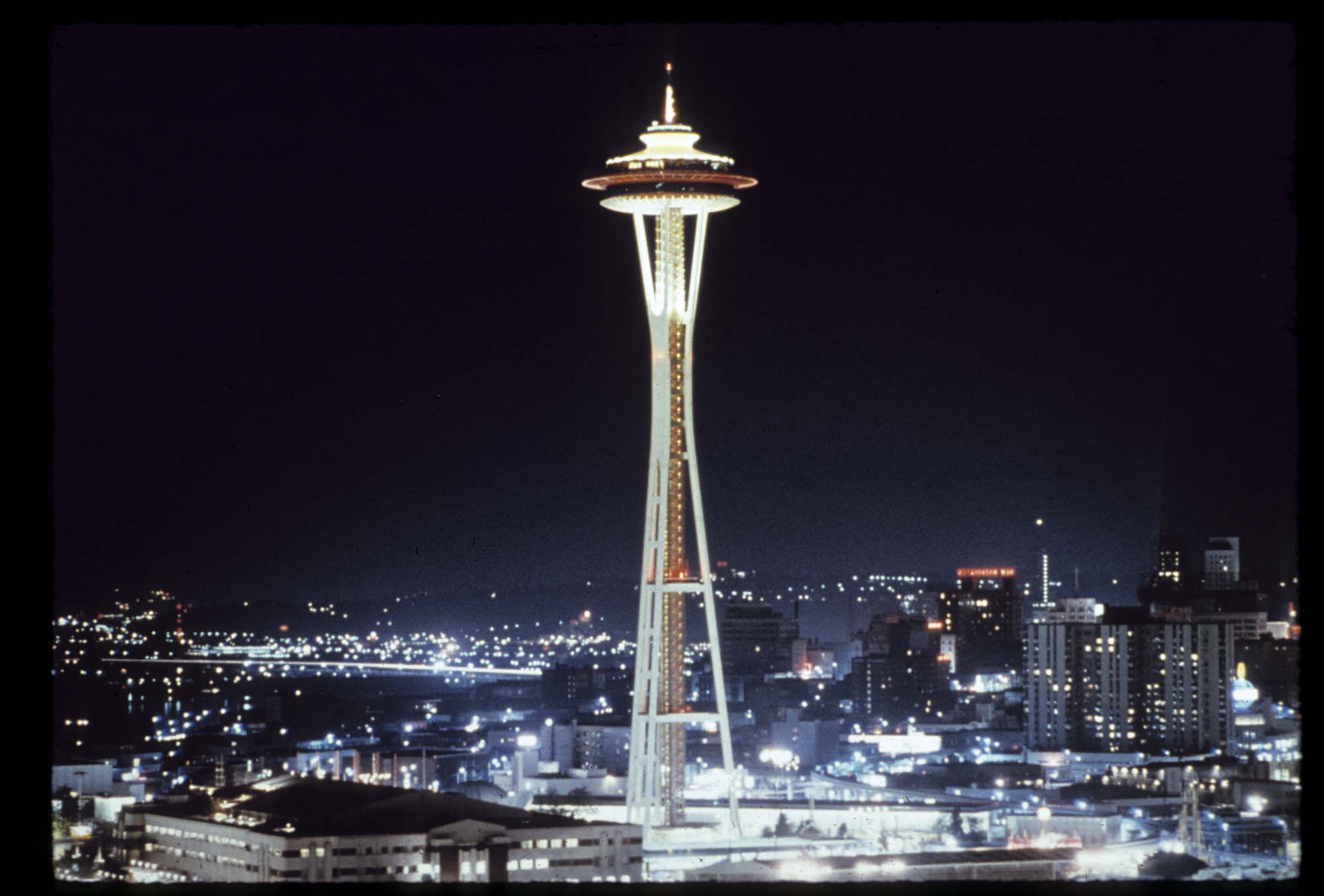 Image of The Space Needle at night, Seattle World's Fair, 1962