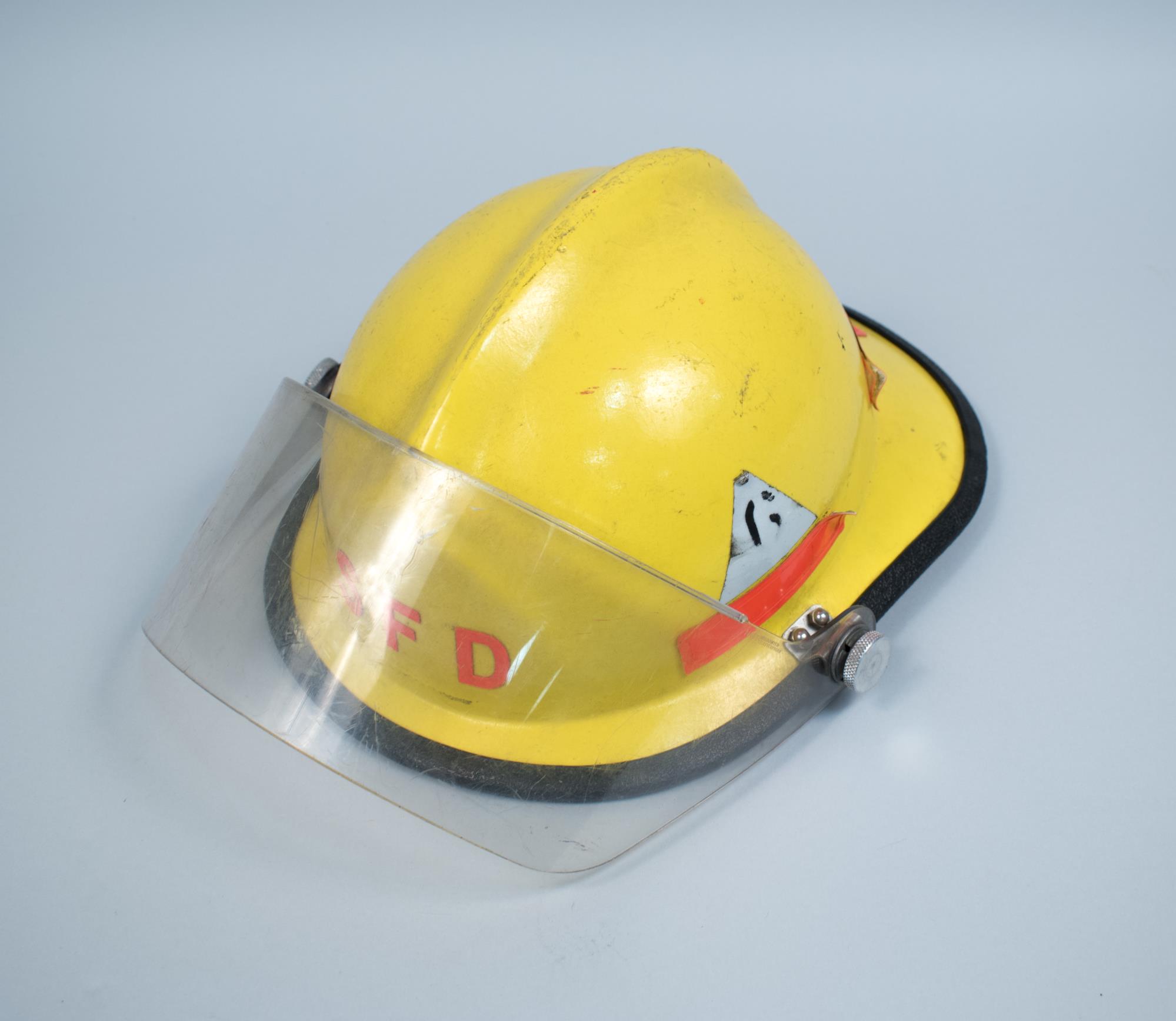 Image of Seattle Fire Department helmet, ca. 1969