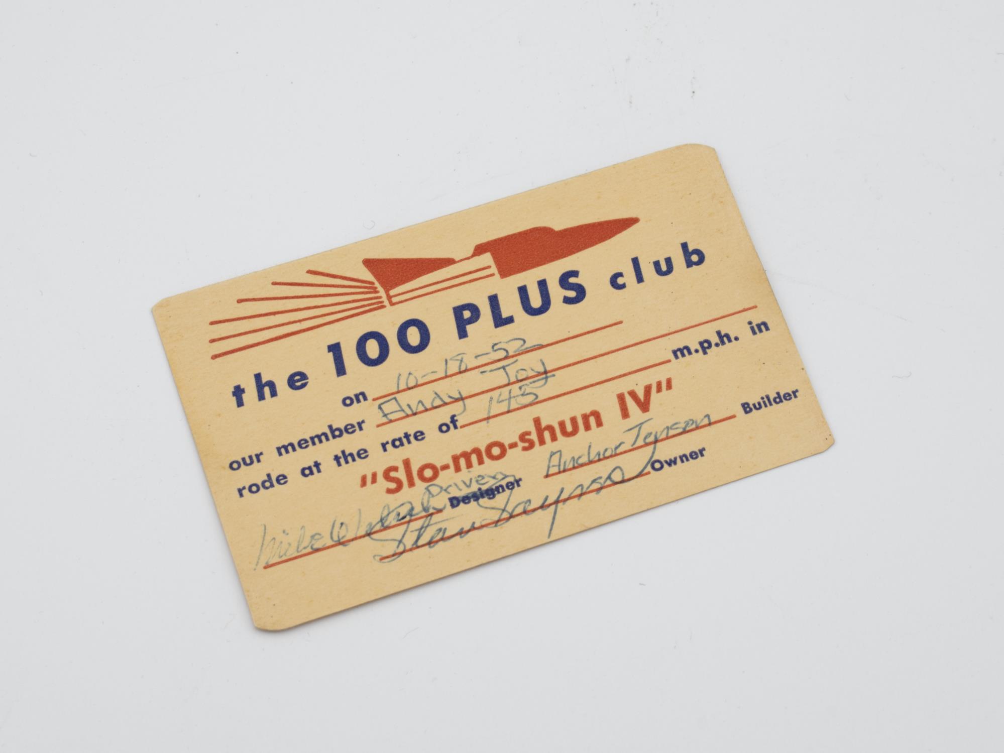 Image of Card, the 100 PLUS Club, 1952