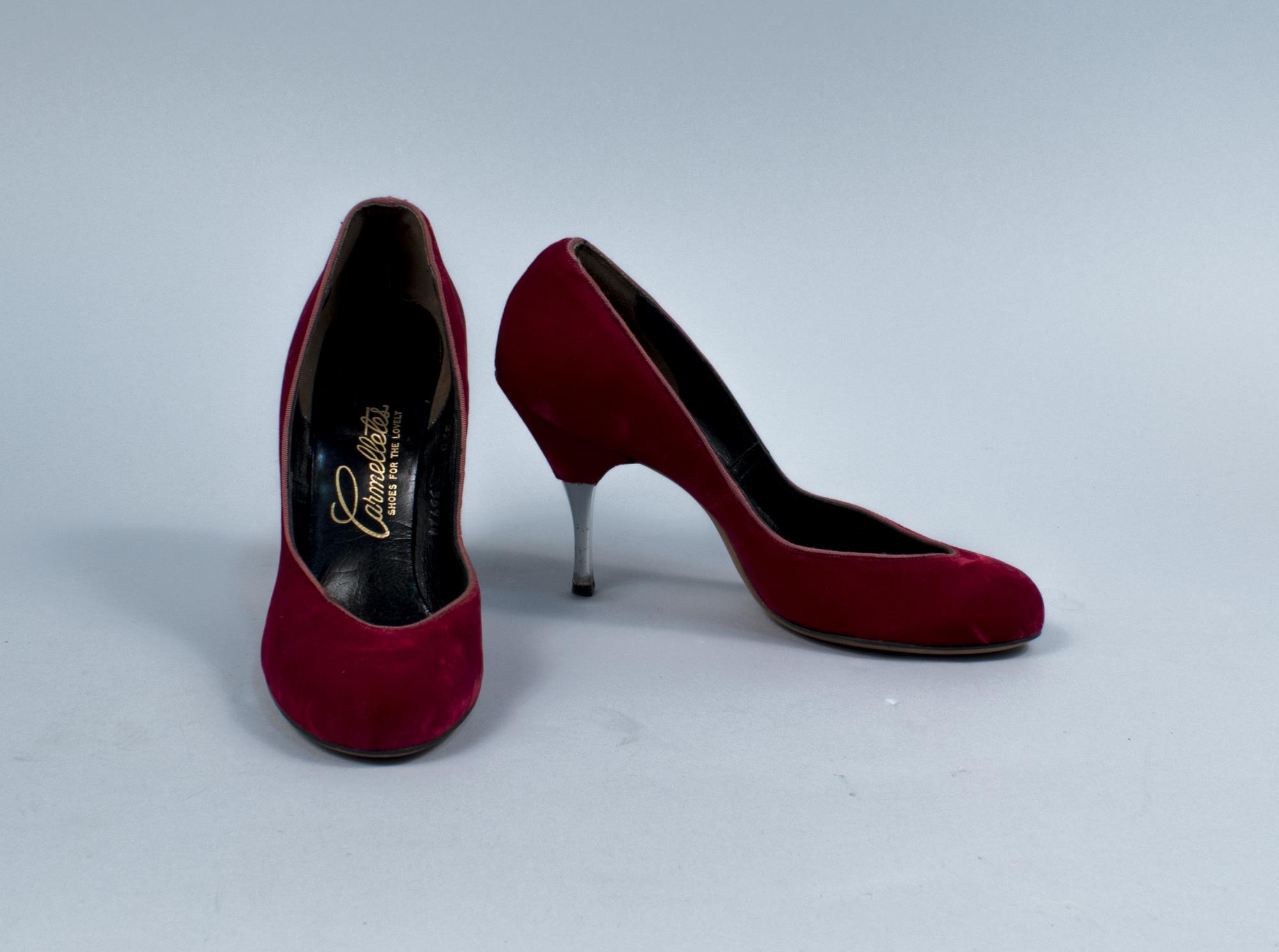 Image of Red velvet pumps, ca. 1960