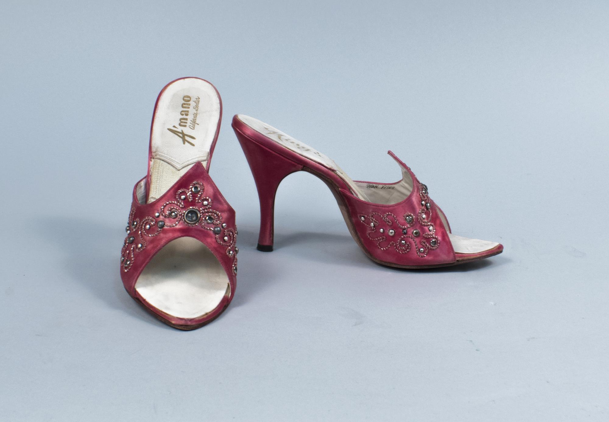 Image of Pair of pink bedazzled mules, 1962