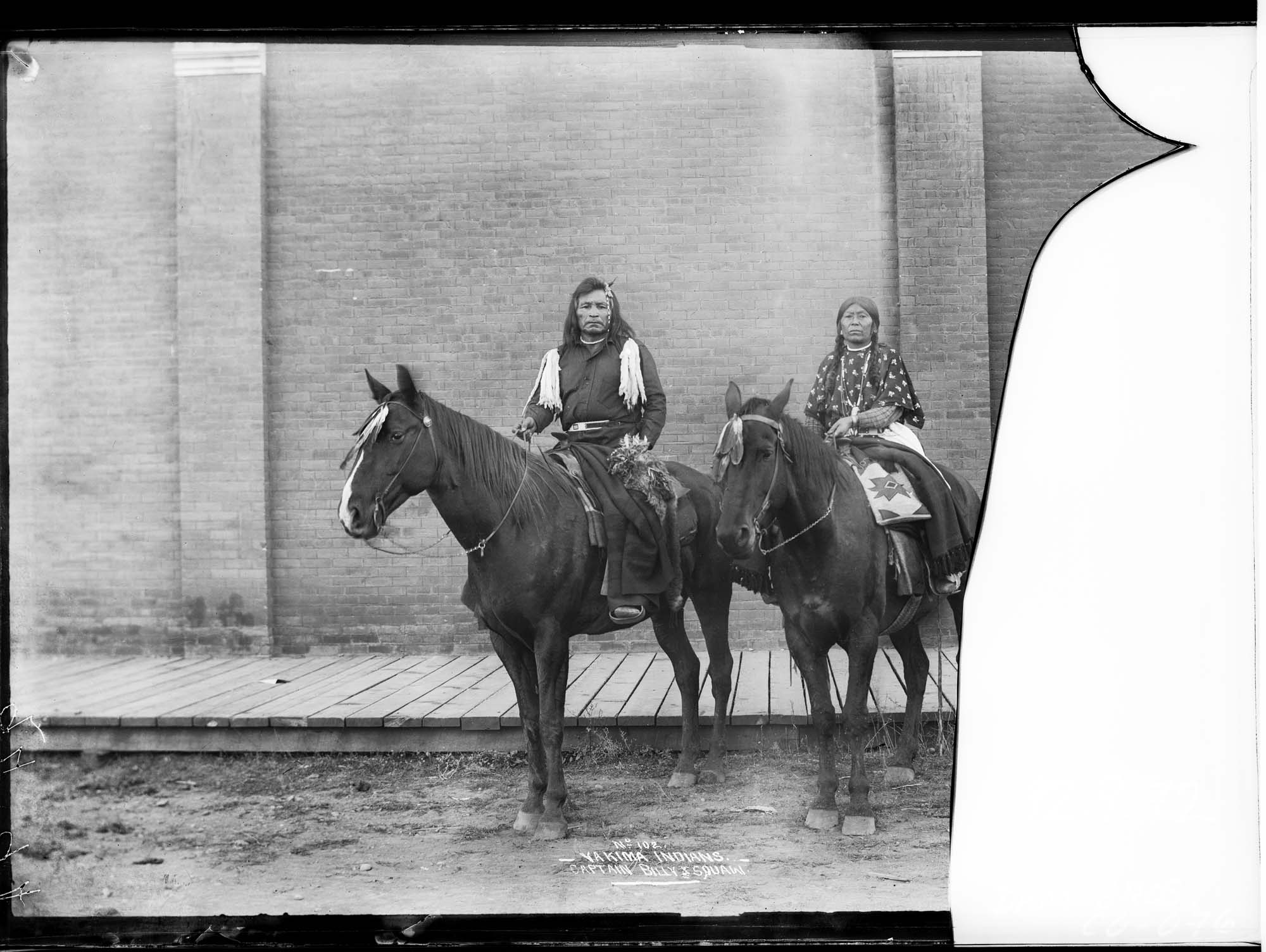 Image of Captain Billy and woman on horseback, circa 1900