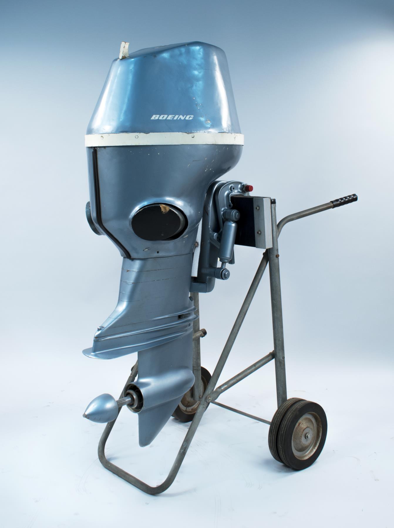 Image of Full scale model of outboard motor without prop, ca. 1957