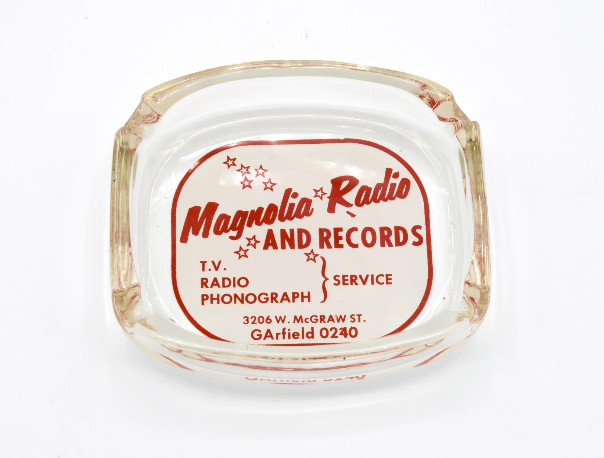 Image of Promotional glass ashtray, Magnolia Radio and Records, ca. 1960s