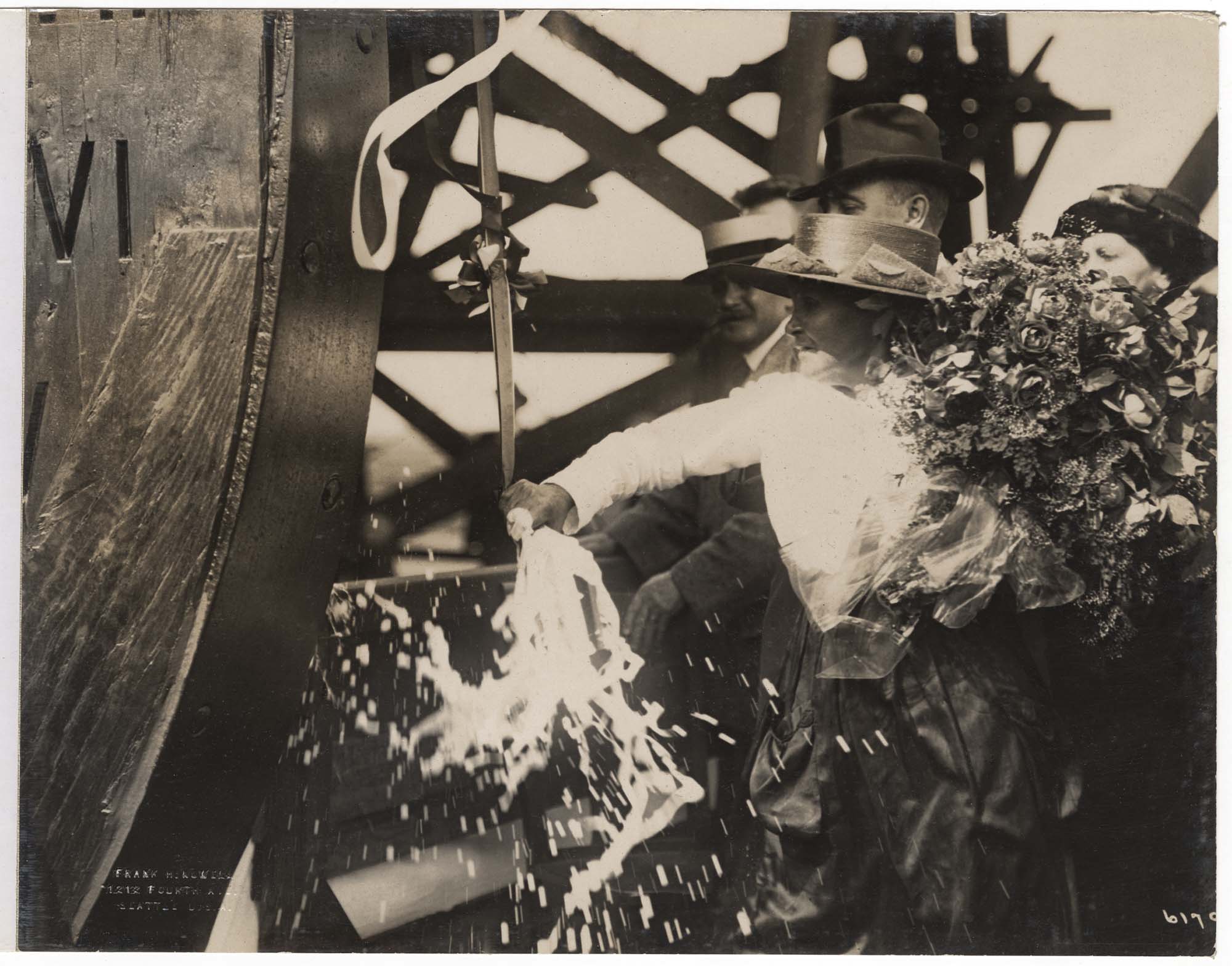 Image of Kate Borst christening the steamer 