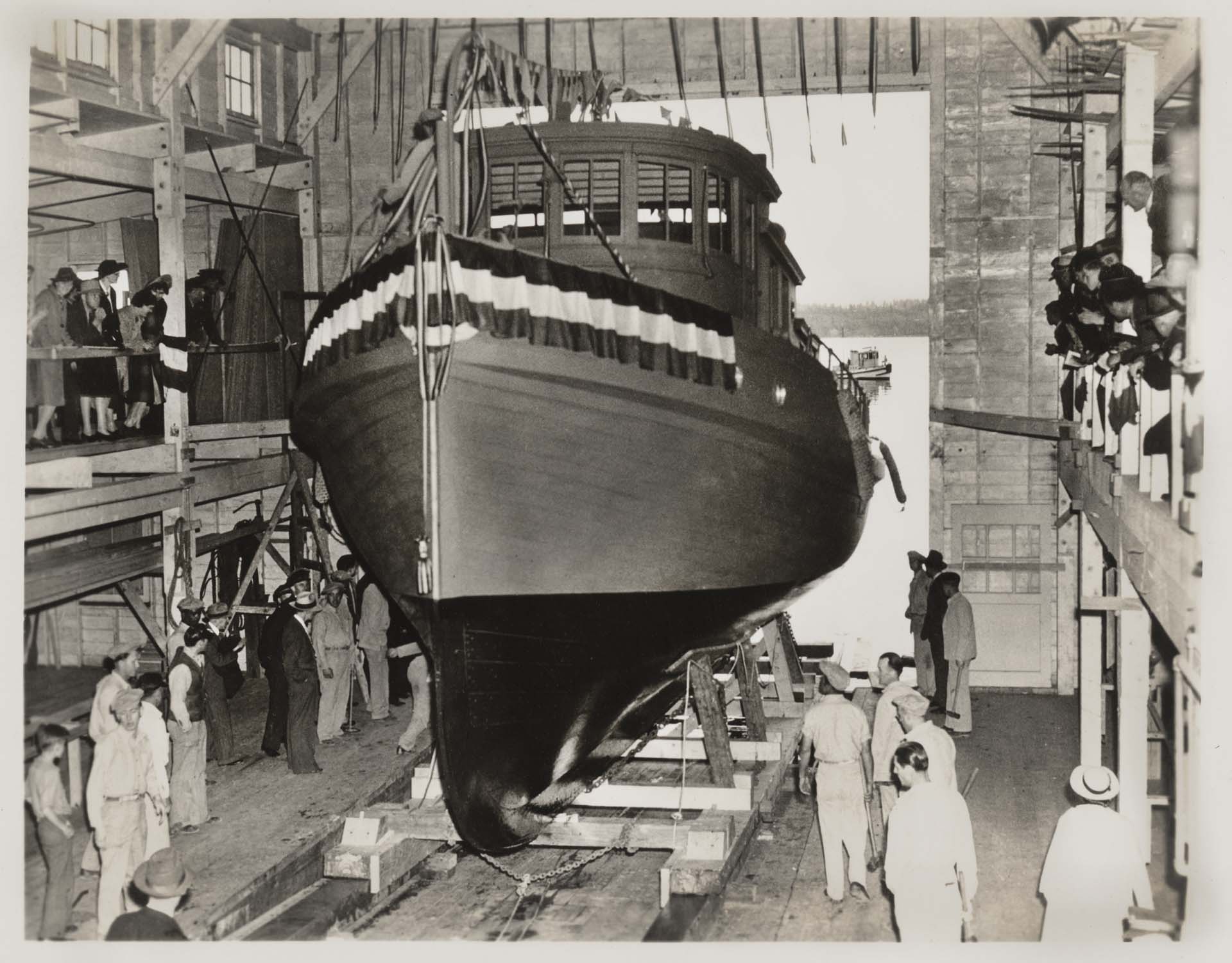 Image of Launching of boat Warden Johnston at McNeil Island Penitentiary, Washington, May 1945