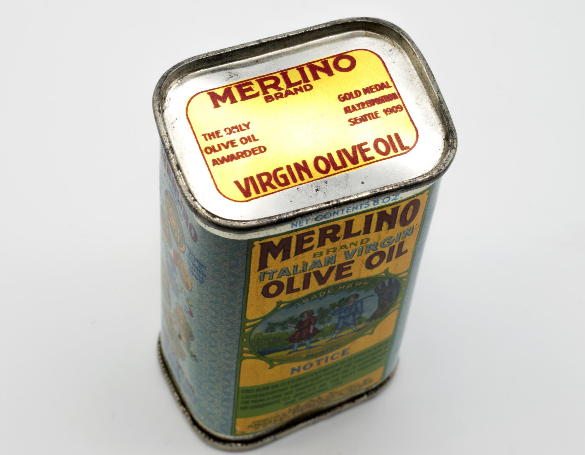 Image of Olive oil can, from Merlino Olive Oil Company, 1985-1995