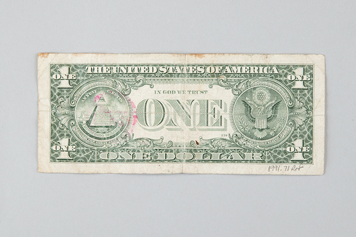 Image of Dollar bill from the World Trade Organization (WTO) protest, 1999