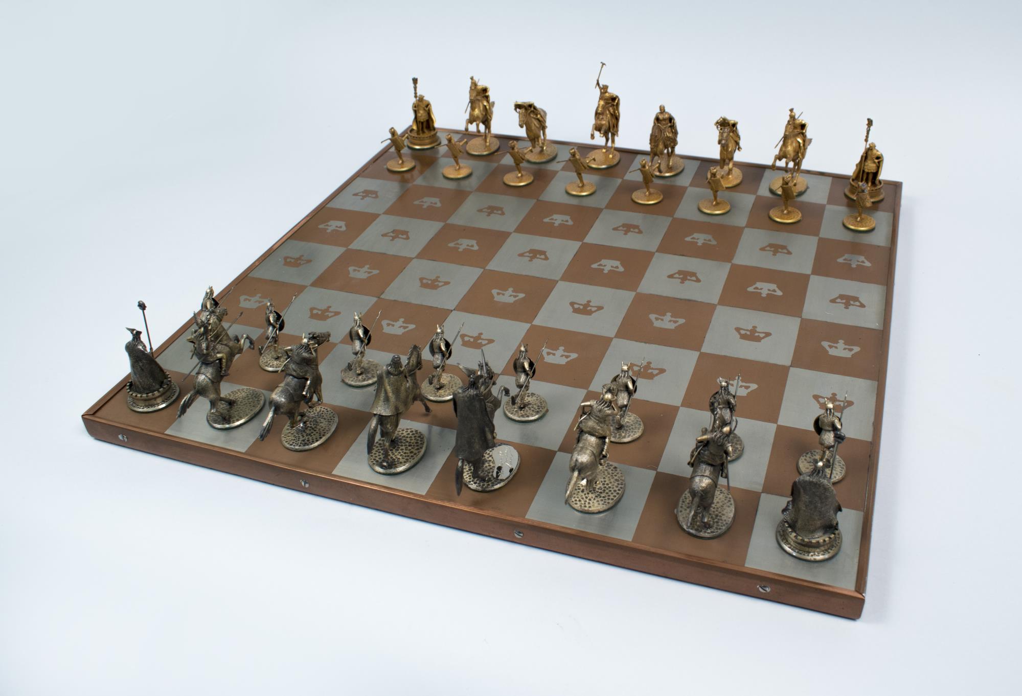 Chess set made in 1946 by Seattle jeweler Anchor O. Jensen and