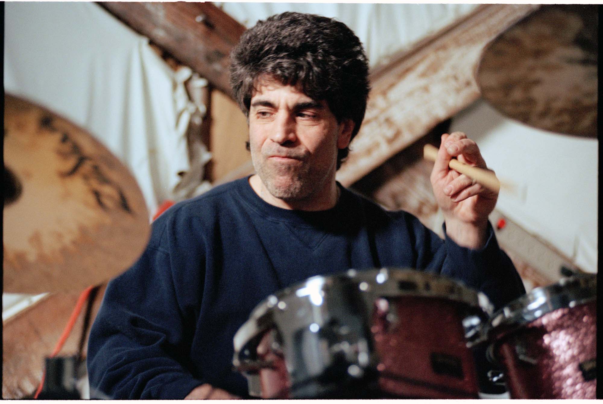 Image of Drummer Alfonso Adinolfi playing electronic drum set, Kent, March 31, 1997