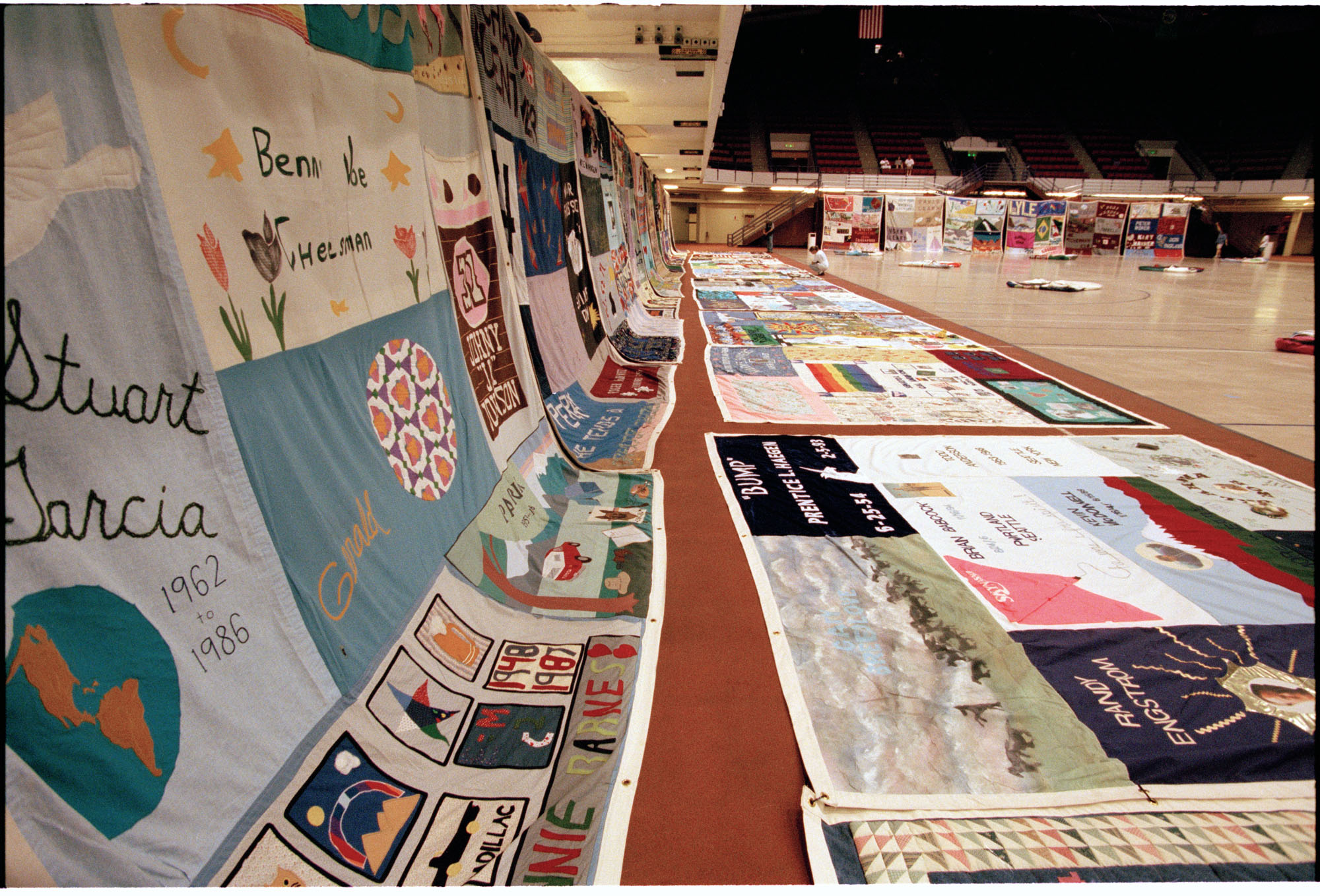 Image of NAMES Project AIDS Memorial Quilt displayed at UW, 1997