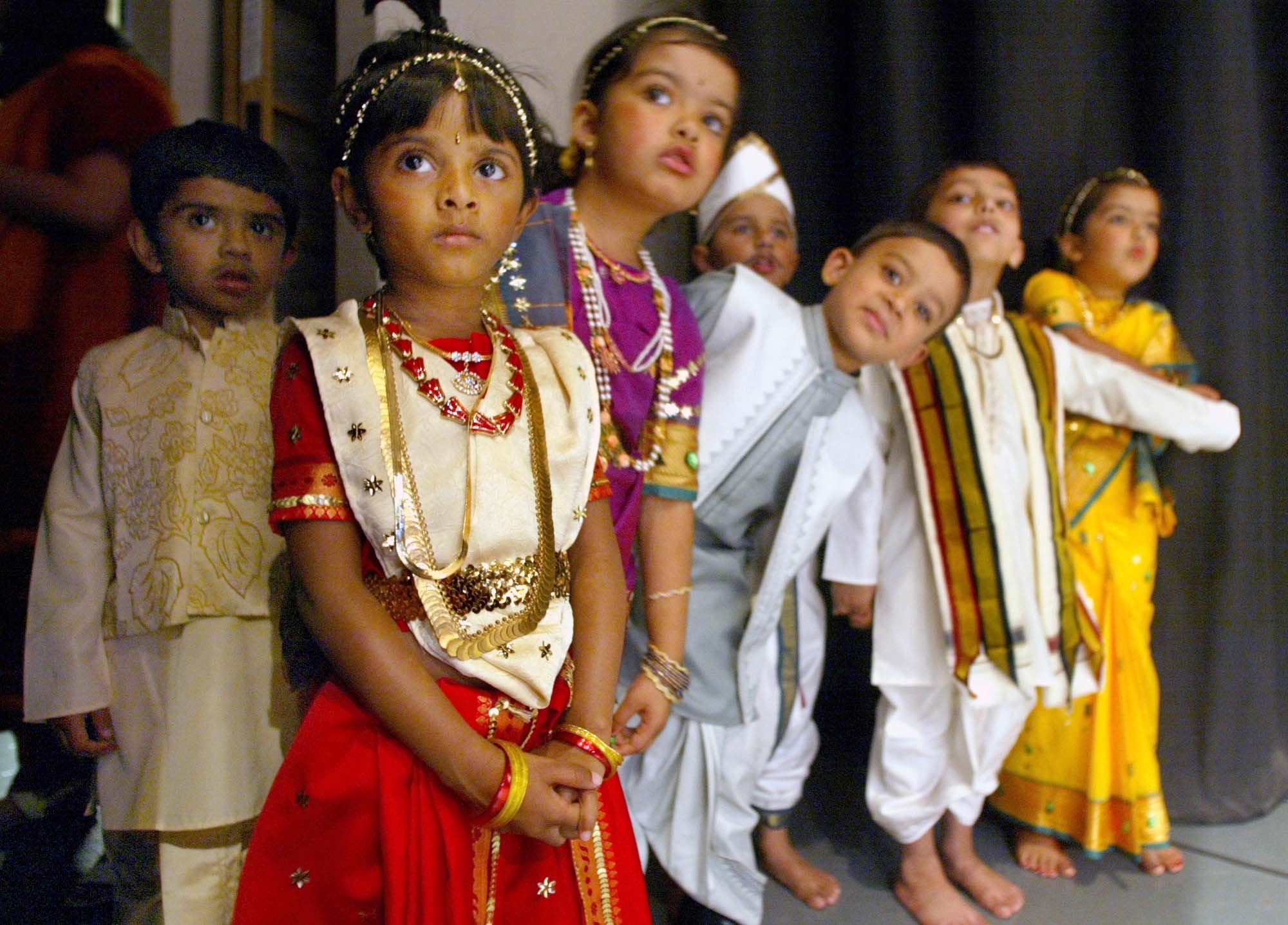 Image of Children waiting to dance at India Day celebration, Shoreline, August 11, 2002