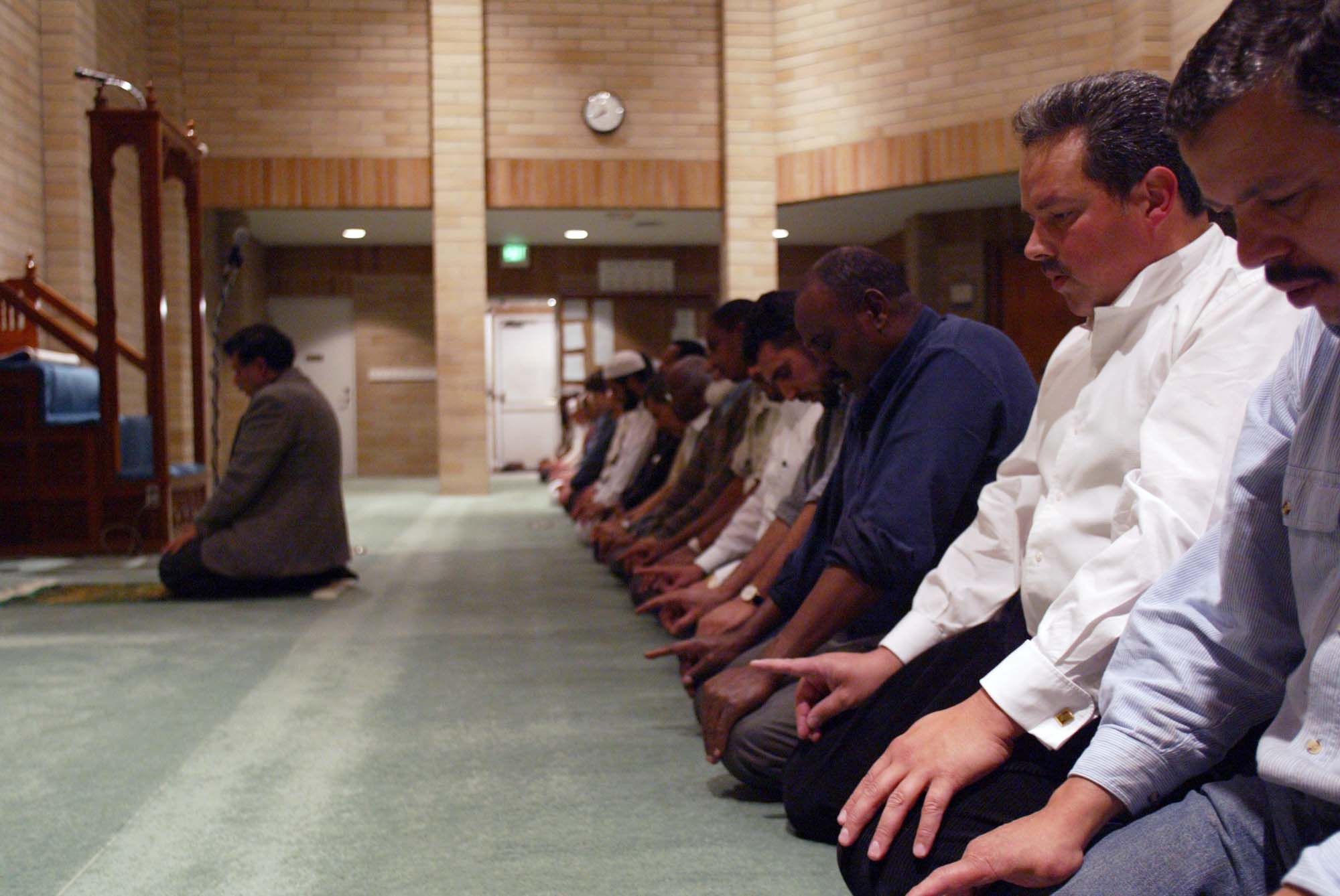 Image of Worshippers at sundown prayers at Idriss Mosque, Seattle, September 5, 2002