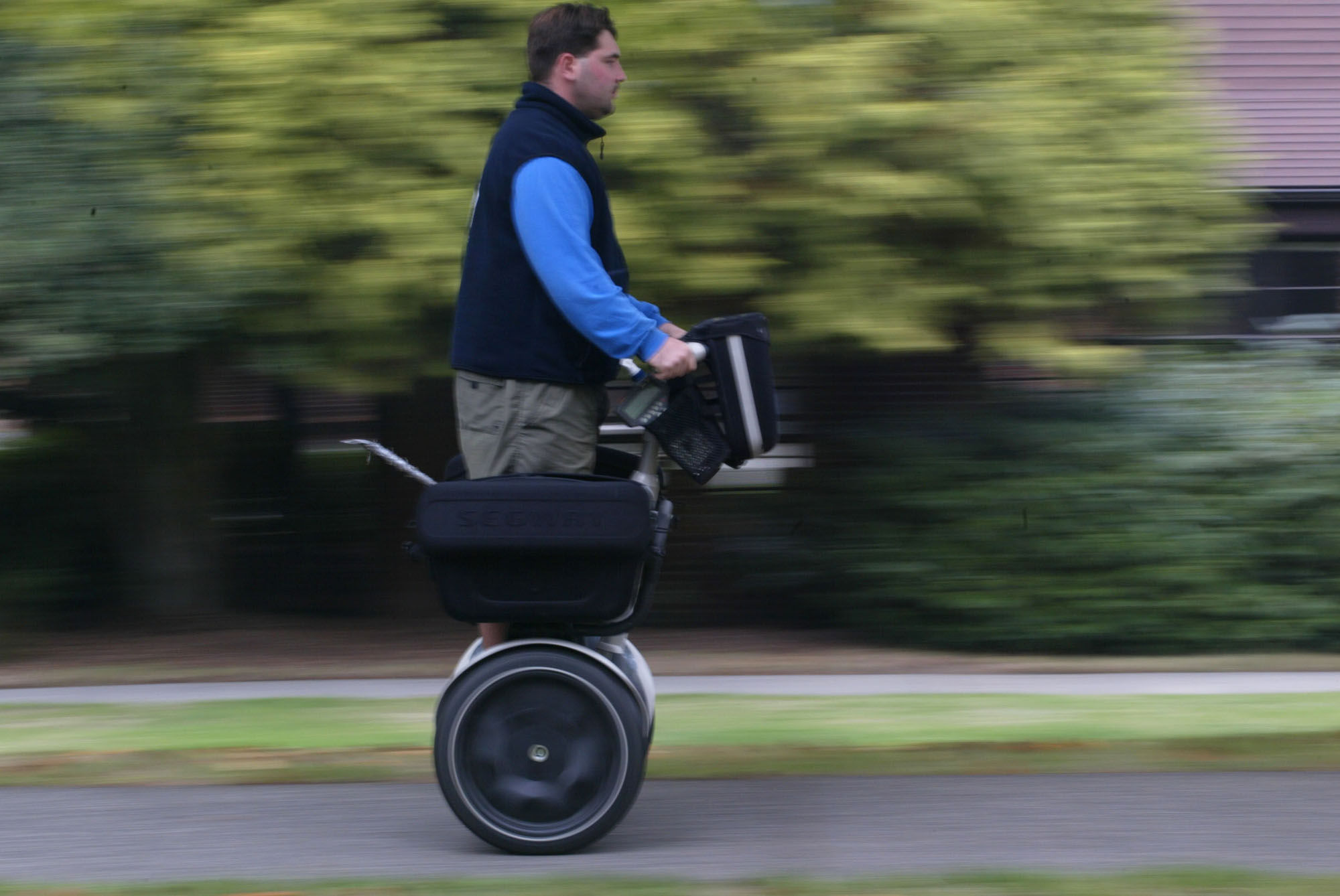 Image of Troy Stockwell riding on a Segway, Seattle, October 7, 2002