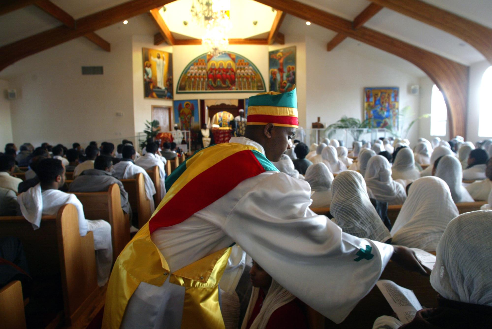 Image of Worshipers at St. Gebriel Ethiopian church, Seattle, January 2003