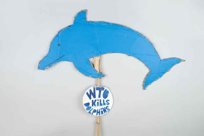 Image of Dolphin sign from the World Trade Organization (WTO) protest in Seattle, 1999