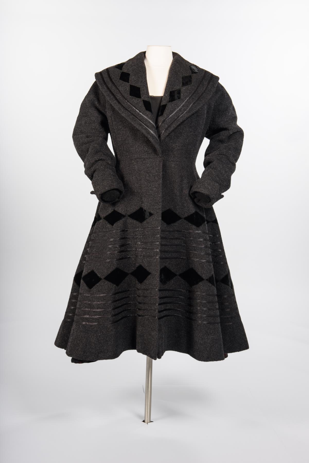 Image of Gray wool coat with wide skirt, ca. 1950s