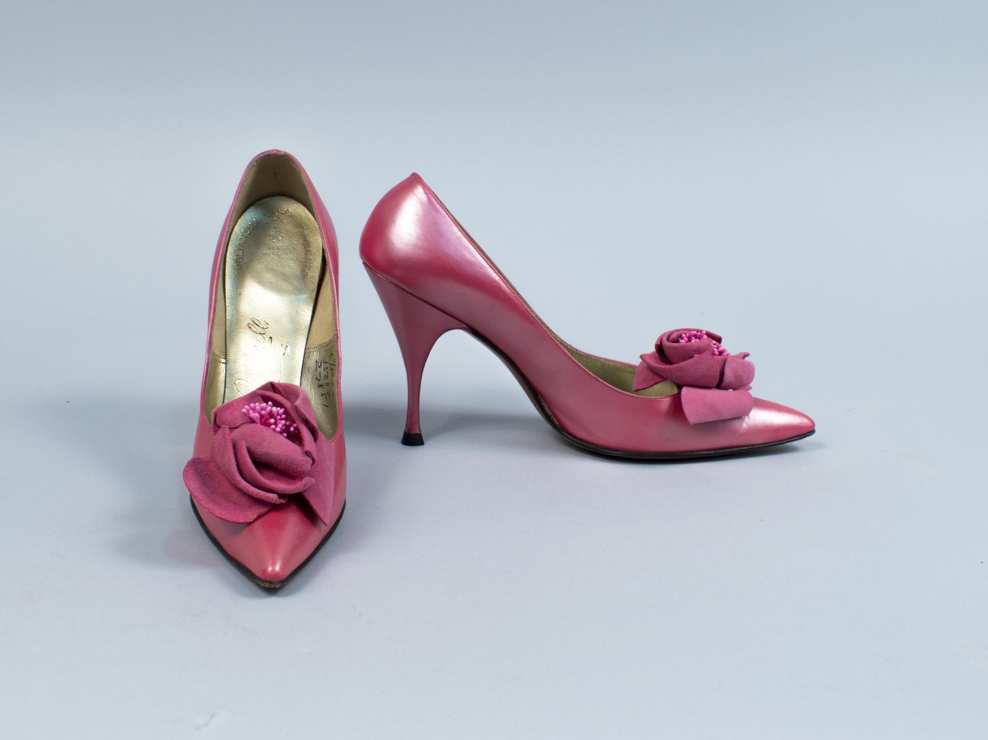 Image of Pair of Julianelli high-heel shoes in original box, ca. 1960-1965