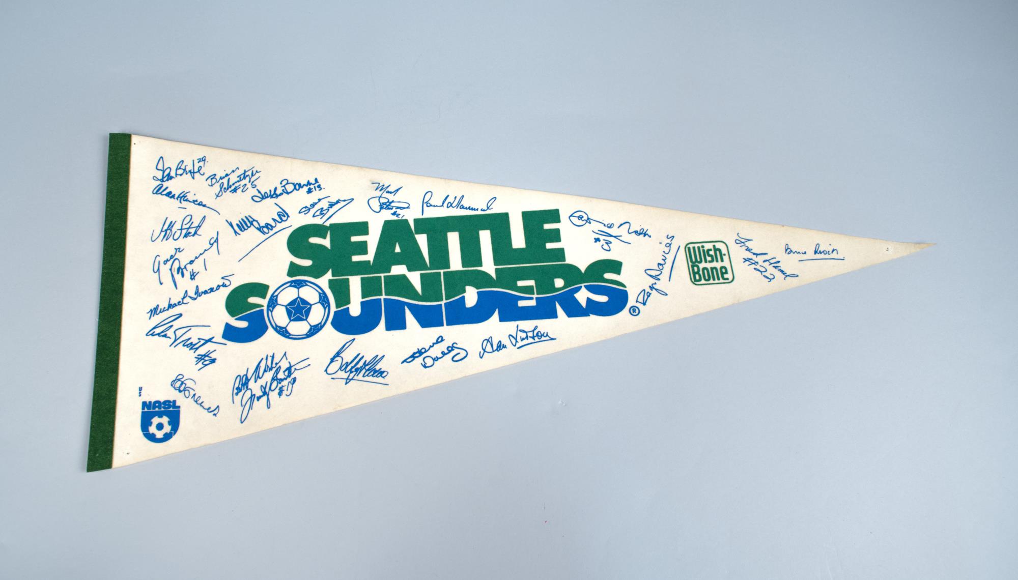 Image of Seattle Sounders signature pennant, ca. 1974-1983