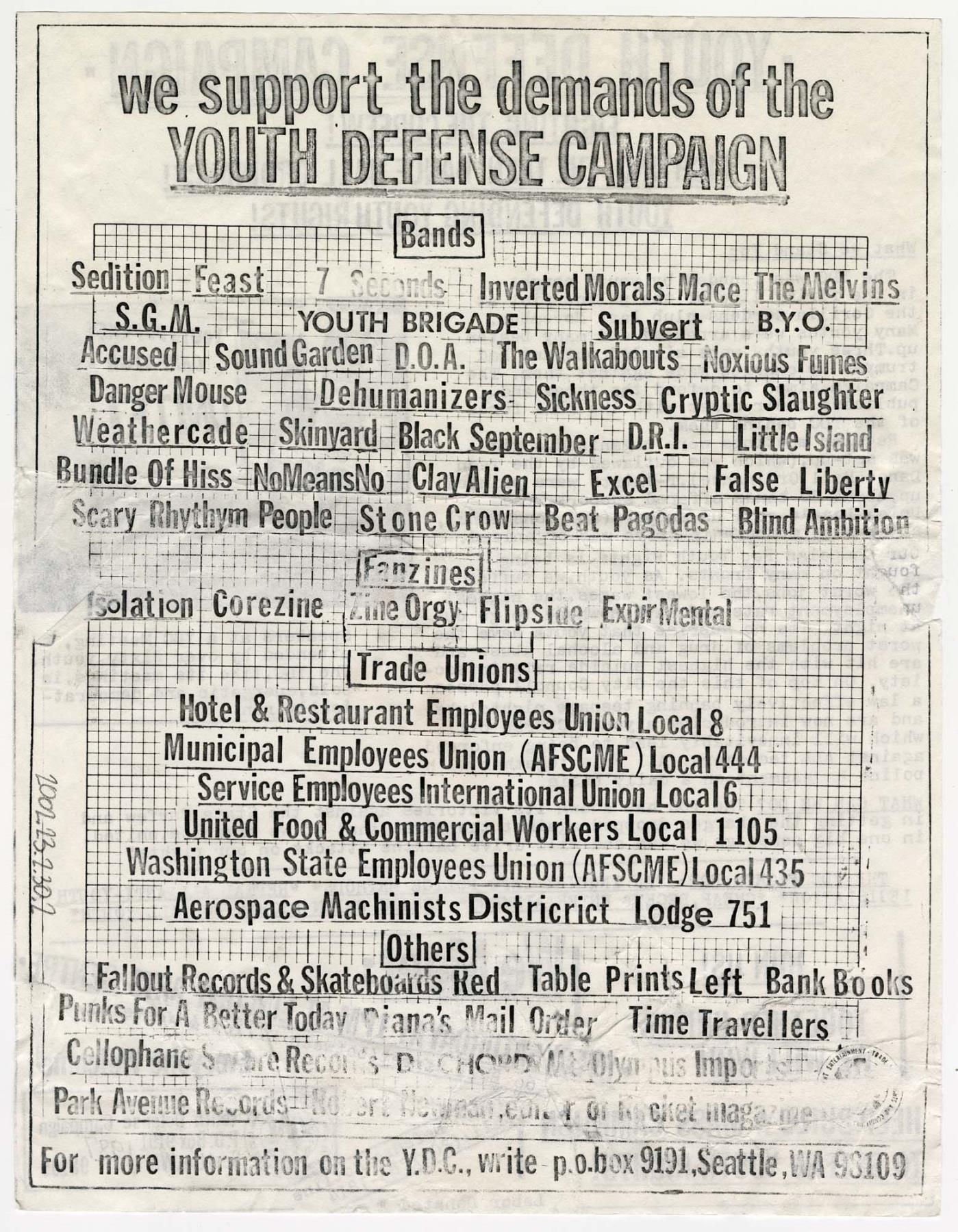 Image of Handbill promoting the Youth Defense Campaign, Seattle, 1987