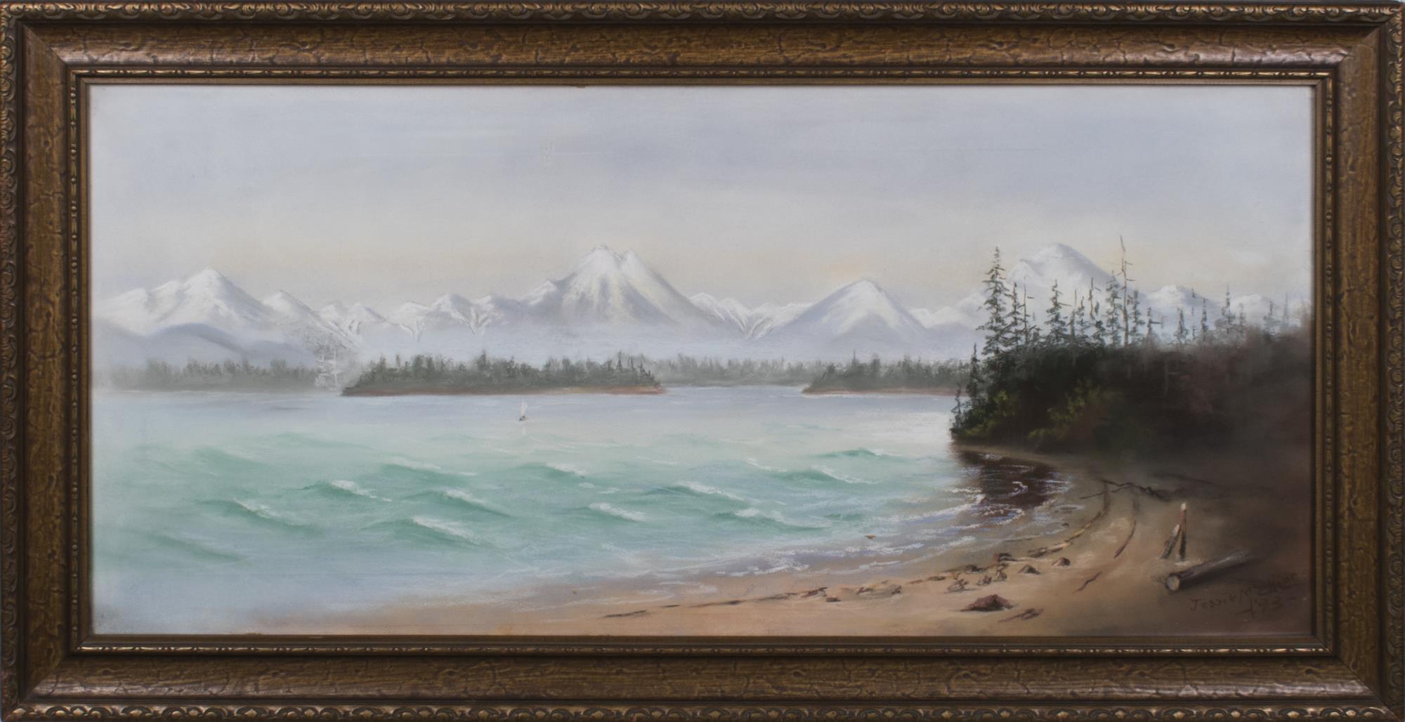 Image of Painting of Olympic Mountains from West Seattle above Lincoln Park by Jessie M. Elliott, 1893