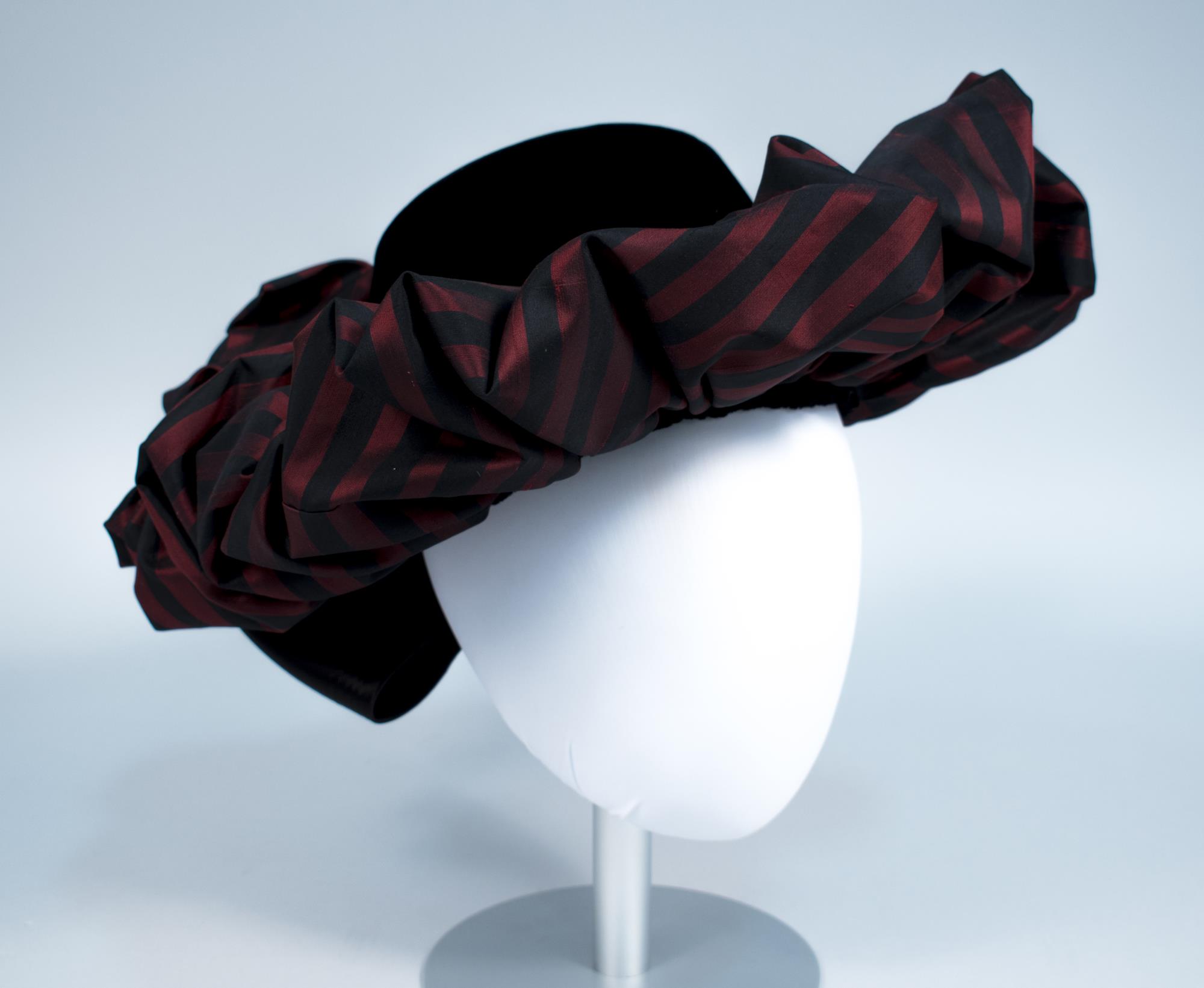 Image of Hat with striped ribbon, made by Wayne Wichern, ca. 1988-1992