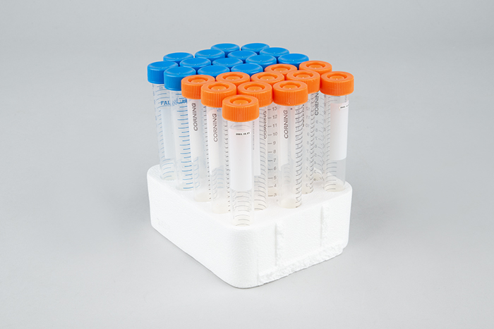 Image of Tray of beakers used in the labs at Immunex, ca. 1999