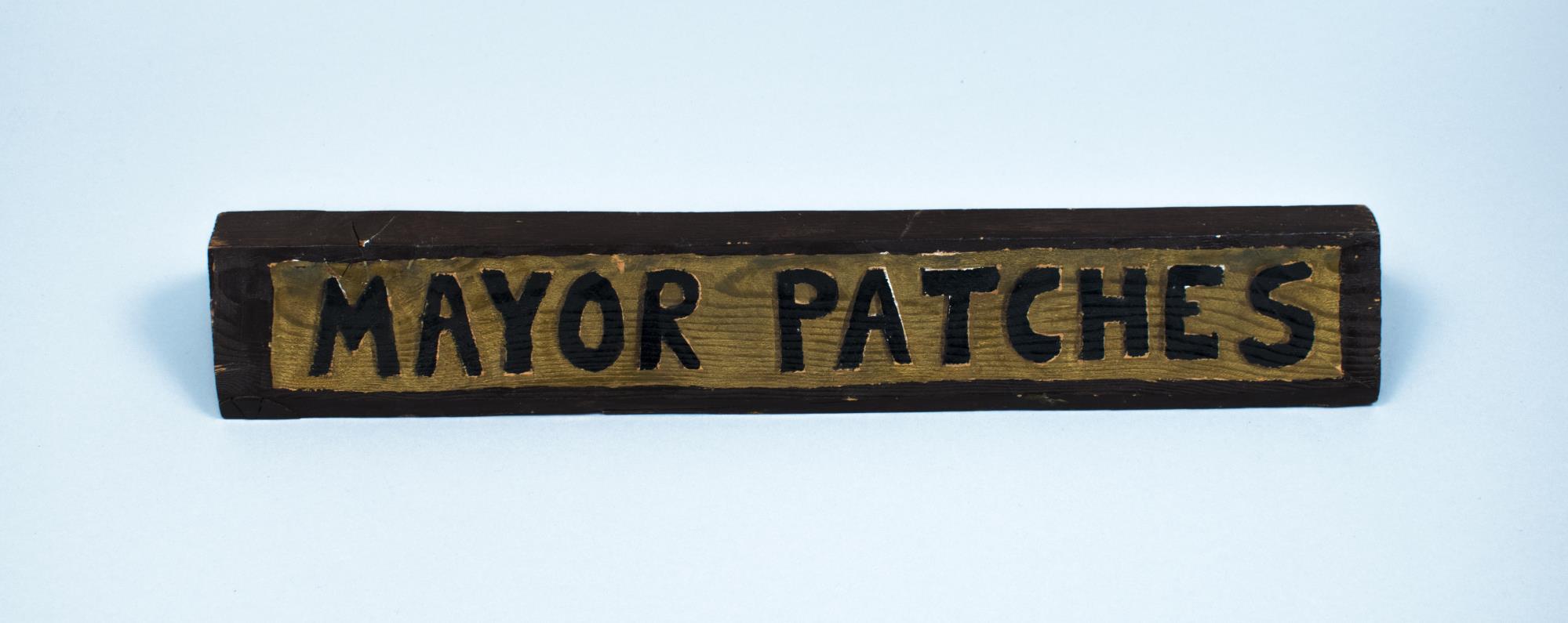 Image of Wooden nameplate, for J.P. Patches, 
