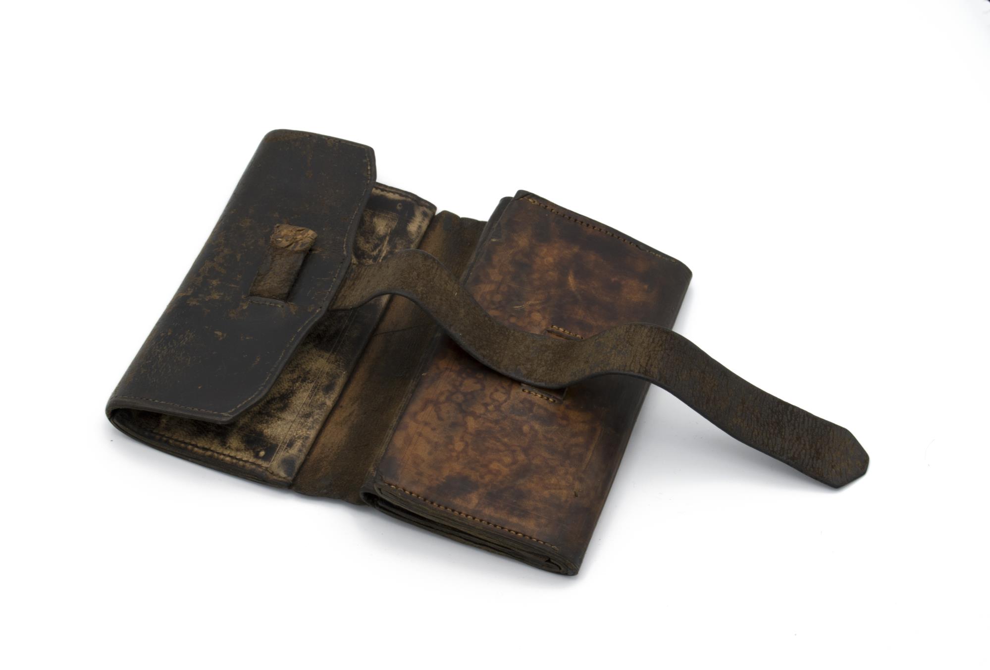 Image of Robert Moran's wallet from when he first arrived in Seattle, ca. 1875