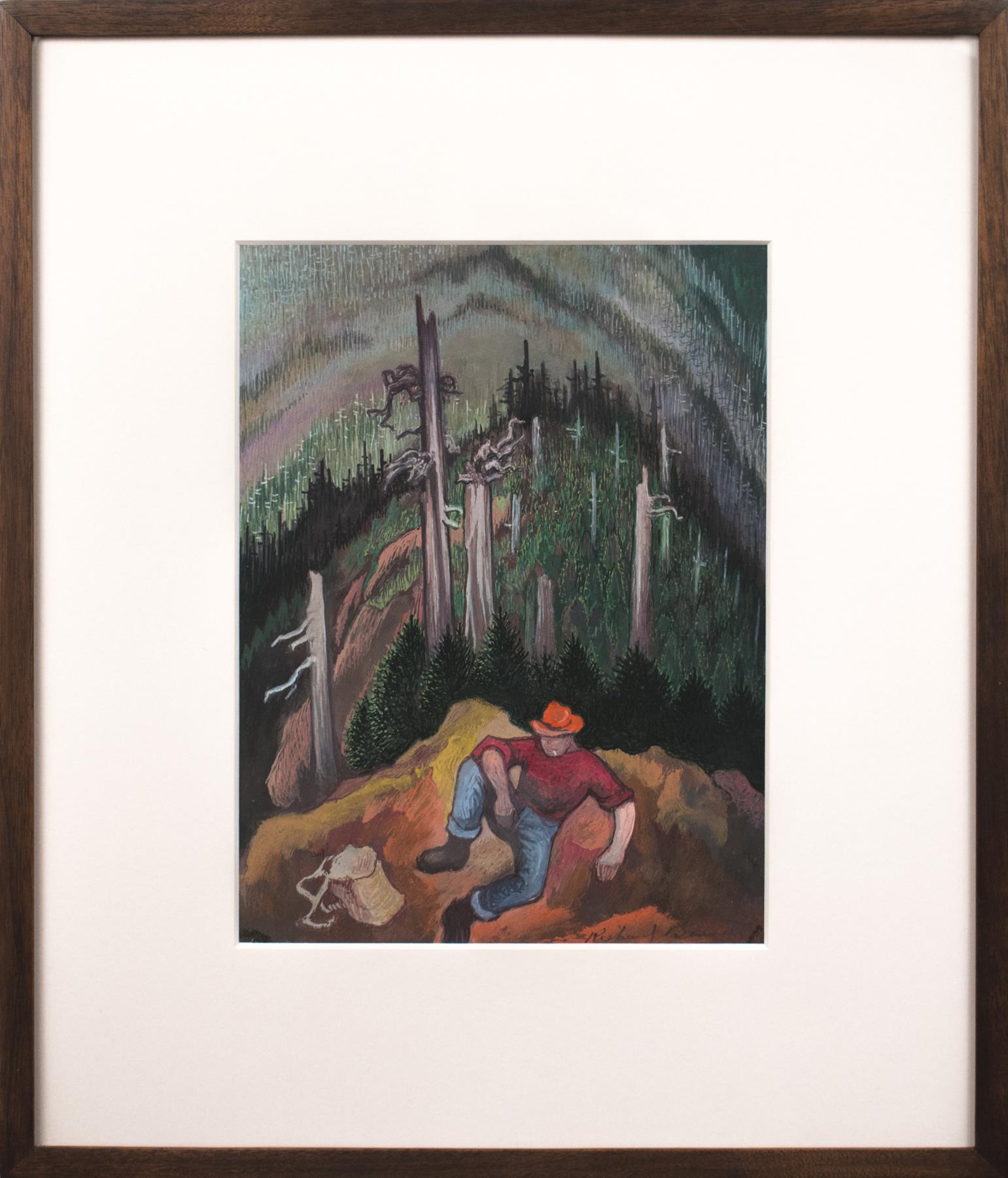 Image of Oil painting of a hiker resting in a natural setting by Richard Bennett, 1940-1948