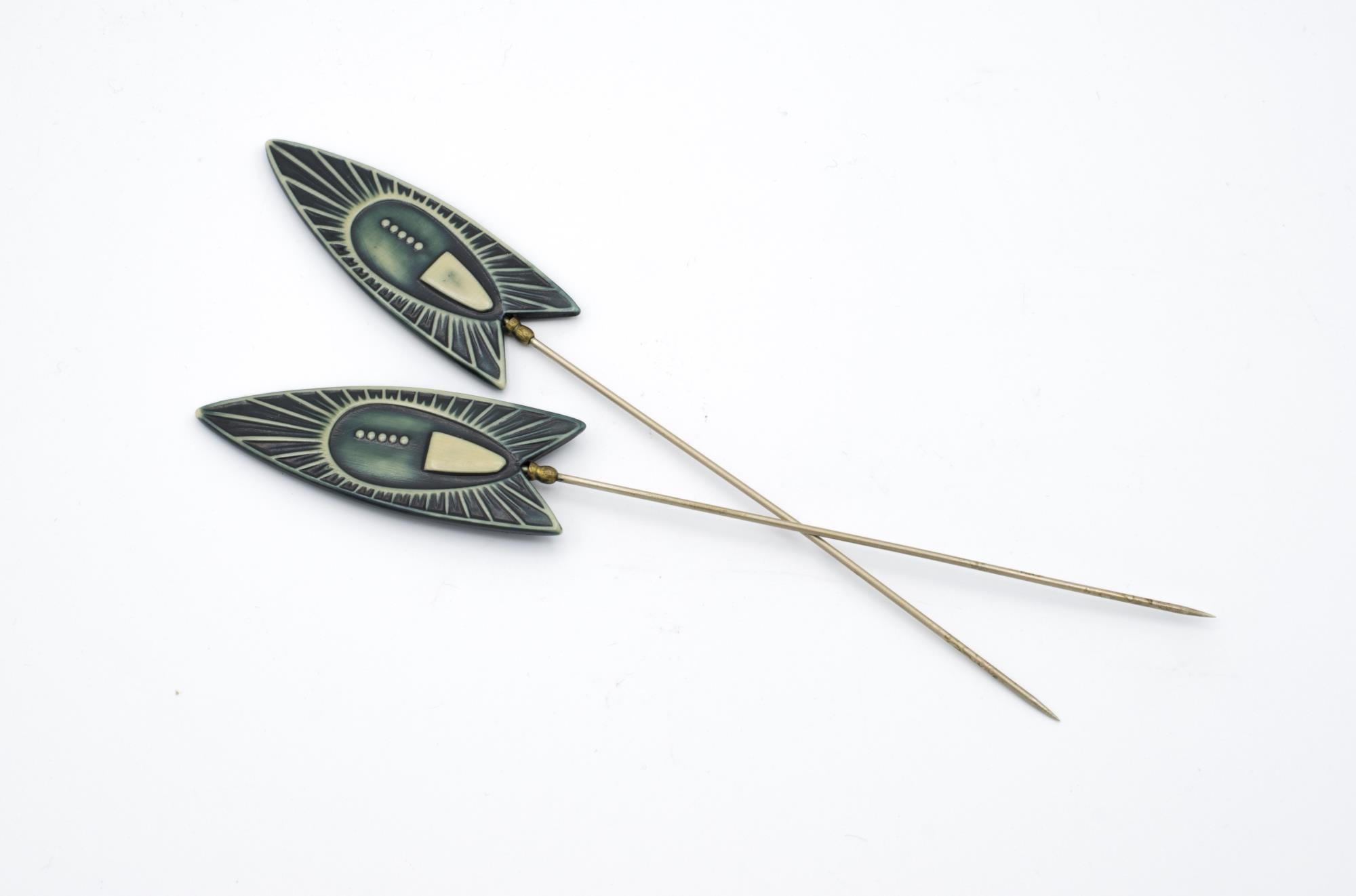 Image of Pair of Art Deco-style hatpins, ca. 1910s