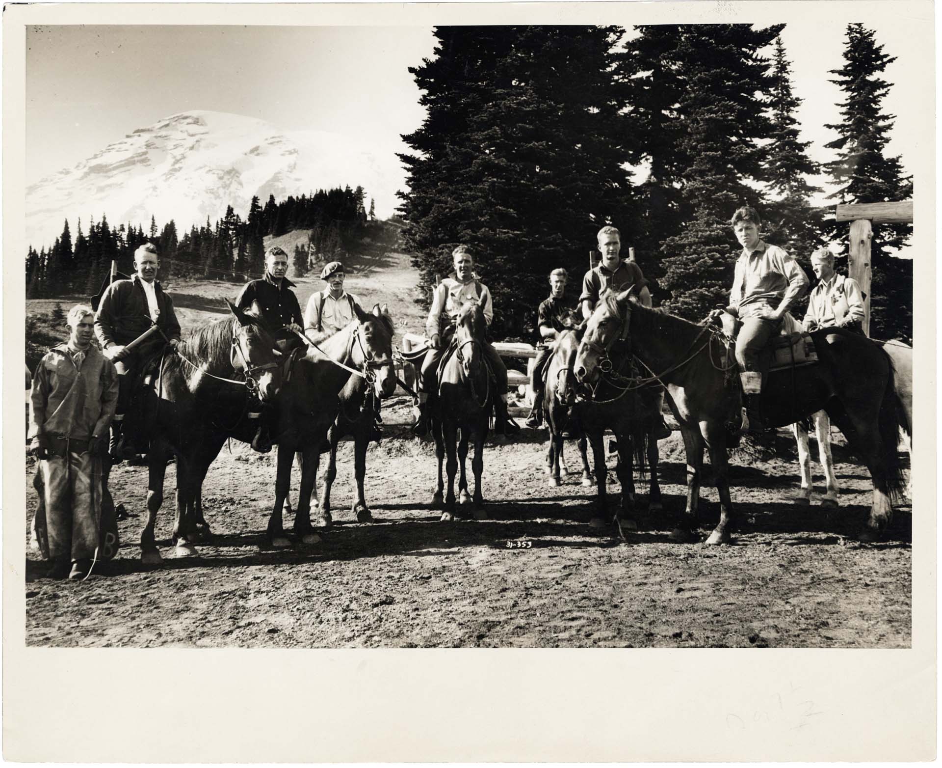 Image of Search and rescue team on horseback, Mount Rainier National Park, July 7, 1931