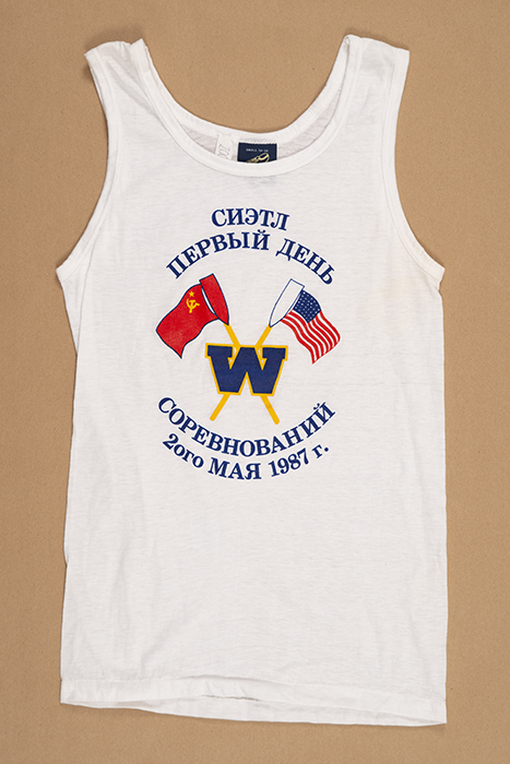 Image of Tank top commemorating the Opening Day crew competition between the University of Washington and Soviet Union rowing teams, 1987