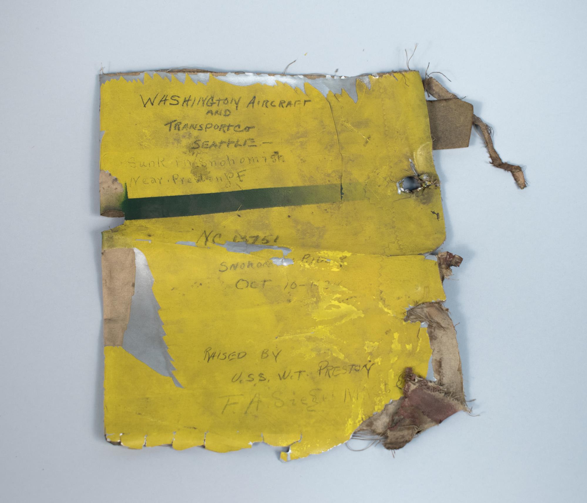 Image of Remnant from an airplane that crashed in the Snohomish River in Everett, 1934