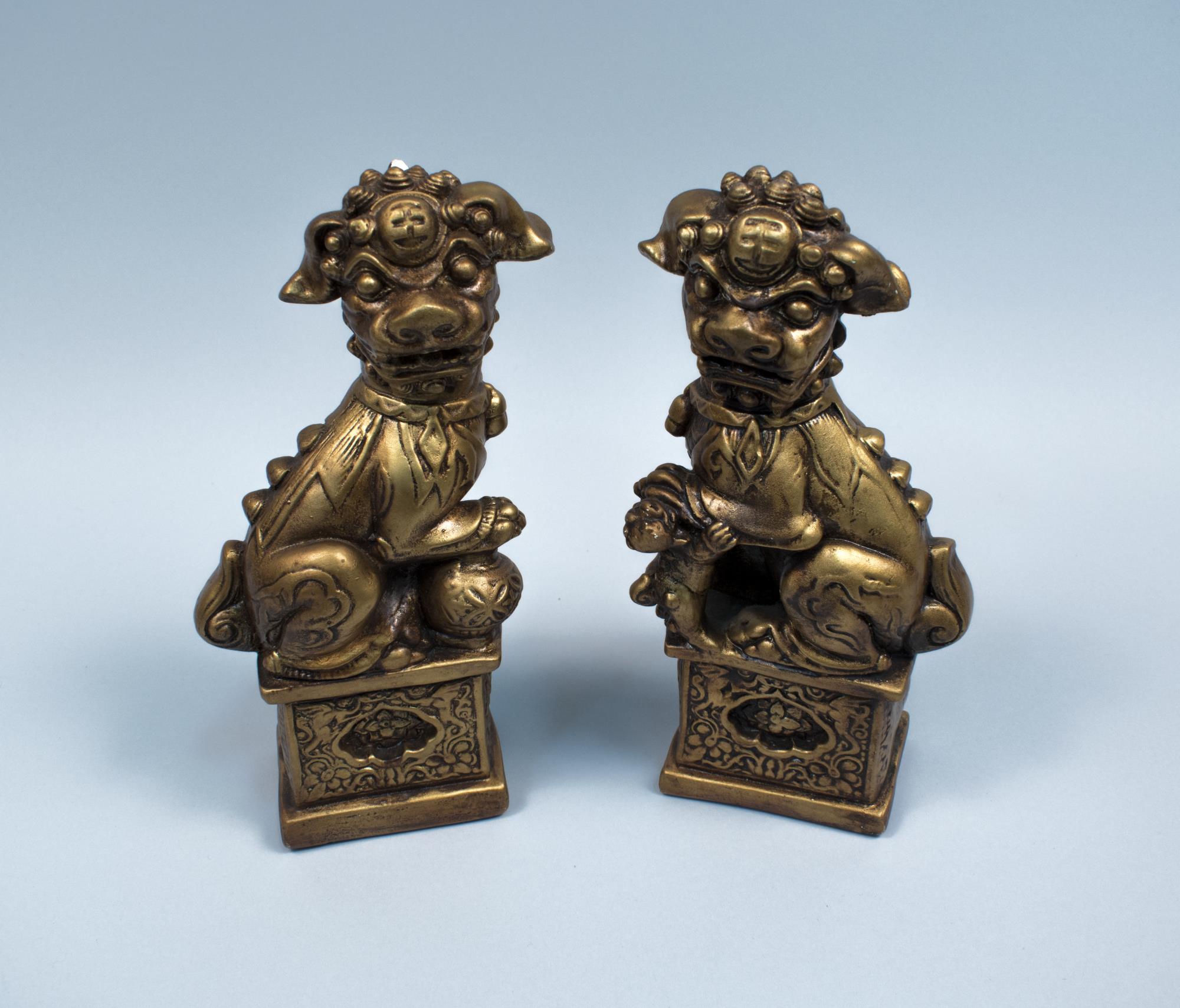 Image of Set of two plaster Fu Dog statues, from the Hong Lee Laundry, ca. 1900-1950
