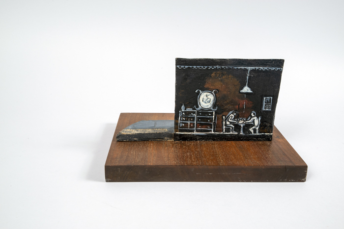 Image of Sculpted ceramic scene depicting Paul Horiuchi's wall in Chinatown by Lorene Spencer, 1970