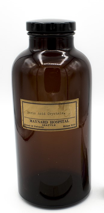 Image of Bottle for boric acid crystals from Maynard Hospital, ca. 1930s