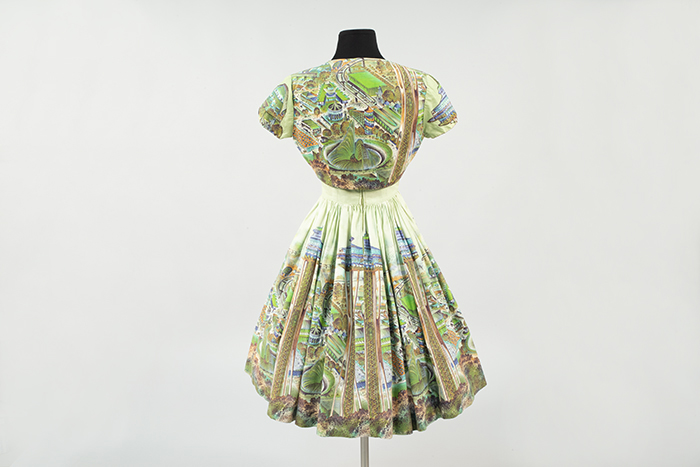 Image of Dress and bolero made out of World's Fair fabric, ca. 1962