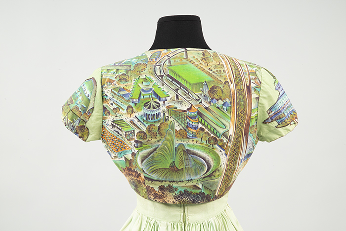 Image of Dress and bolero made out of World's Fair fabric, ca. 1962