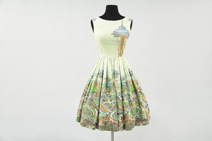 Image of Dress and bolero made out of World's Fair fabric, ca. 1962
