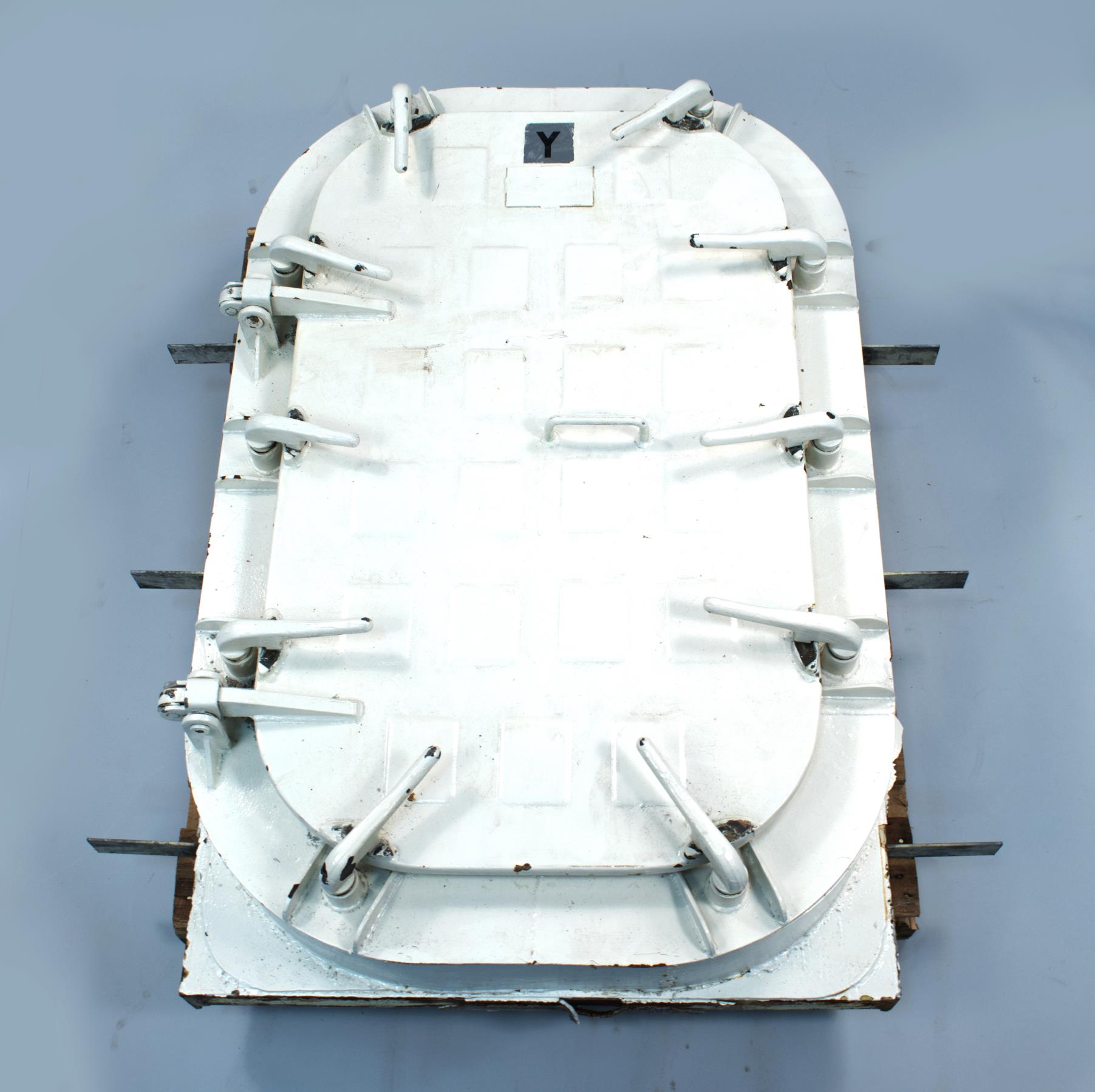 Image of Interior hatch door from the Tank Room in the Naval Reserve Center Armory building at South Lake Union, ca. 1941