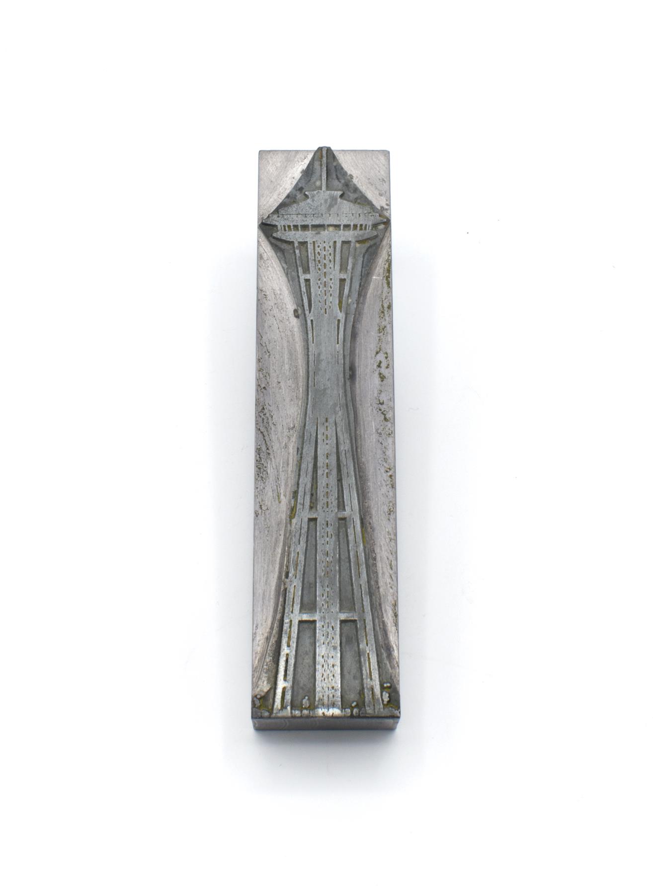 Image of Printing block featuring an image of the Space Needle from Tony Ferrucci's Art Printing Co., ca. 1960s