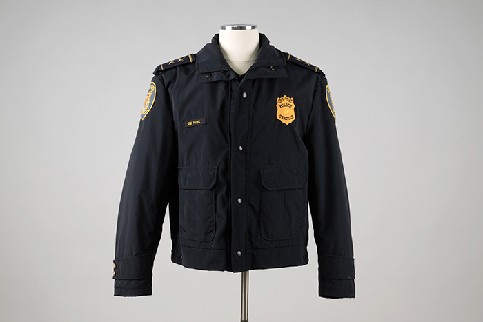 Image of Seattle Police Department jacket worn by Captain Jim Pugel during the World Trade Center (WTO) conference and protests in Seattle, 1999