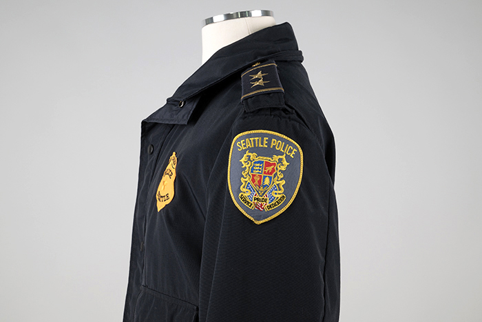 Image of Seattle Police Department jacket worn by Captain Jim Pugel during the World Trade Center (WTO) conference and protests in Seattle, 1999