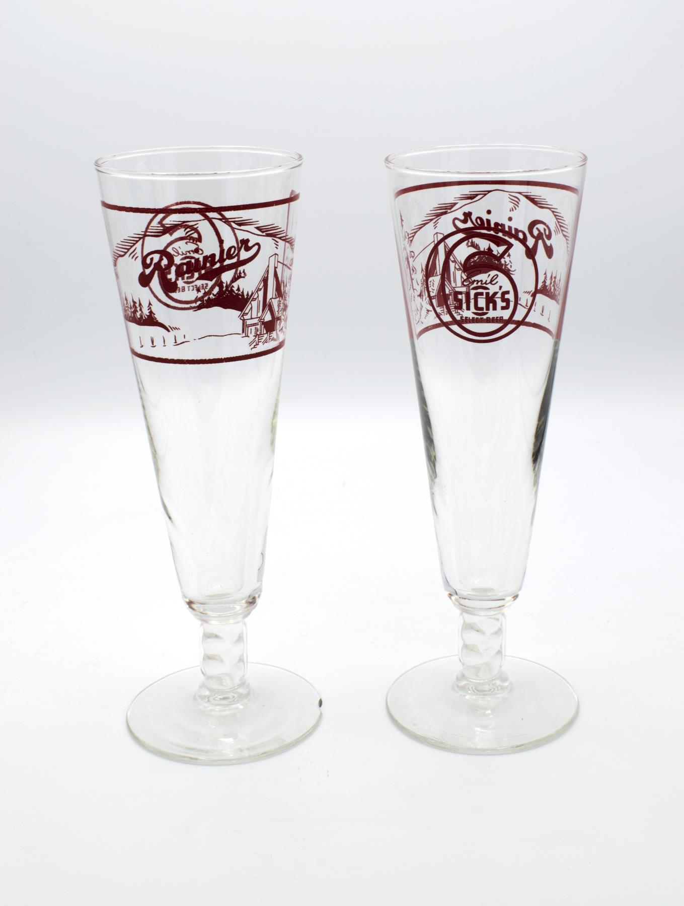 Image of Set of six tall Sick's/Rainier Brewing Company beer glasses, ca. 1939-1943