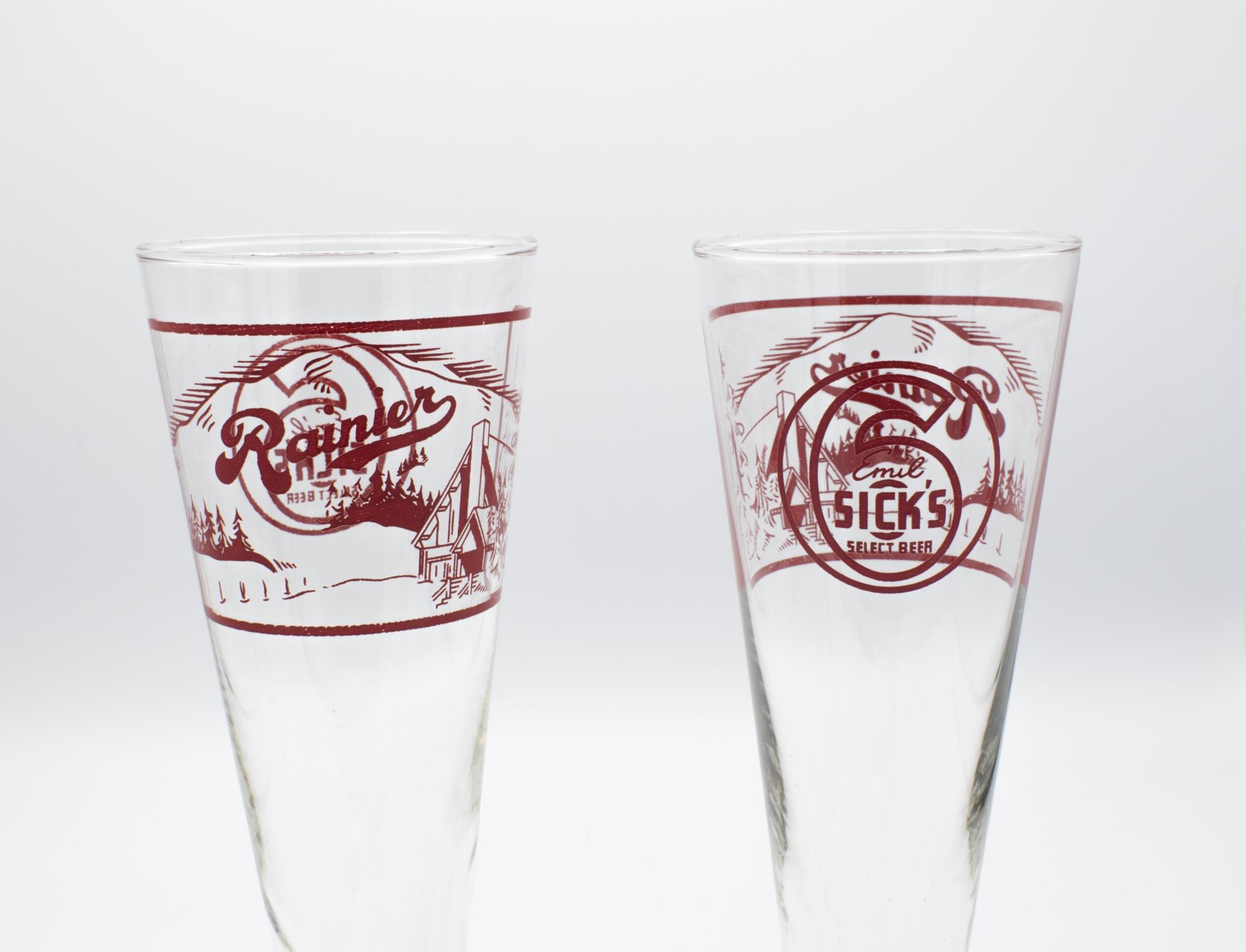 Image of Set of six tall Sick's/Rainier Brewing Company beer glasses, ca. 1939-1943
